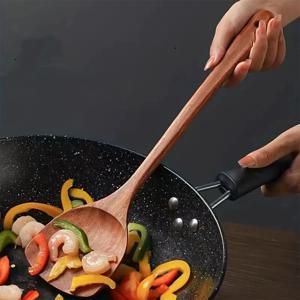 가정용 나무 주걱, 논스틱 프라이팬용 특수 가정용 긴 손잡이 나무 주걱, 요리용 나무 주걱 1개