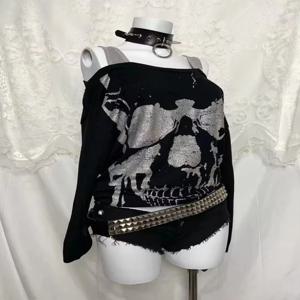 Y2k Emo 여성 스트리트웨어 Acubi Fairycore 탑 긴 소매 미학 오프 숄더 티셔츠 Goth Grunge 티셔츠 2000s Alt Clothes