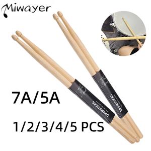 Miwayer 1/2/3/4/5Pcs 메이플 드럼스틱 5A/7A, 견고한 드럼 말렛 연습용 우아한 로그 컬러, 무대 공연용 타악기 연주자용