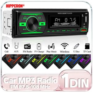 Hippcron 1Din 자동차 라디오 MP3 플레이어12V/24V 범용 블루투스 FM TF AUX 핸즈프리 멀티미디어 오디오 스테레오 차량용 대시 키트