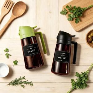 2-in-1 유리 오일 디스펜서 & 스프레이어 - 16oz/470ml 누수 방지 올리브 오일 스프레이 병 (요리, 에어프라이어, 바베큐, 베이킹, 샐러드용)