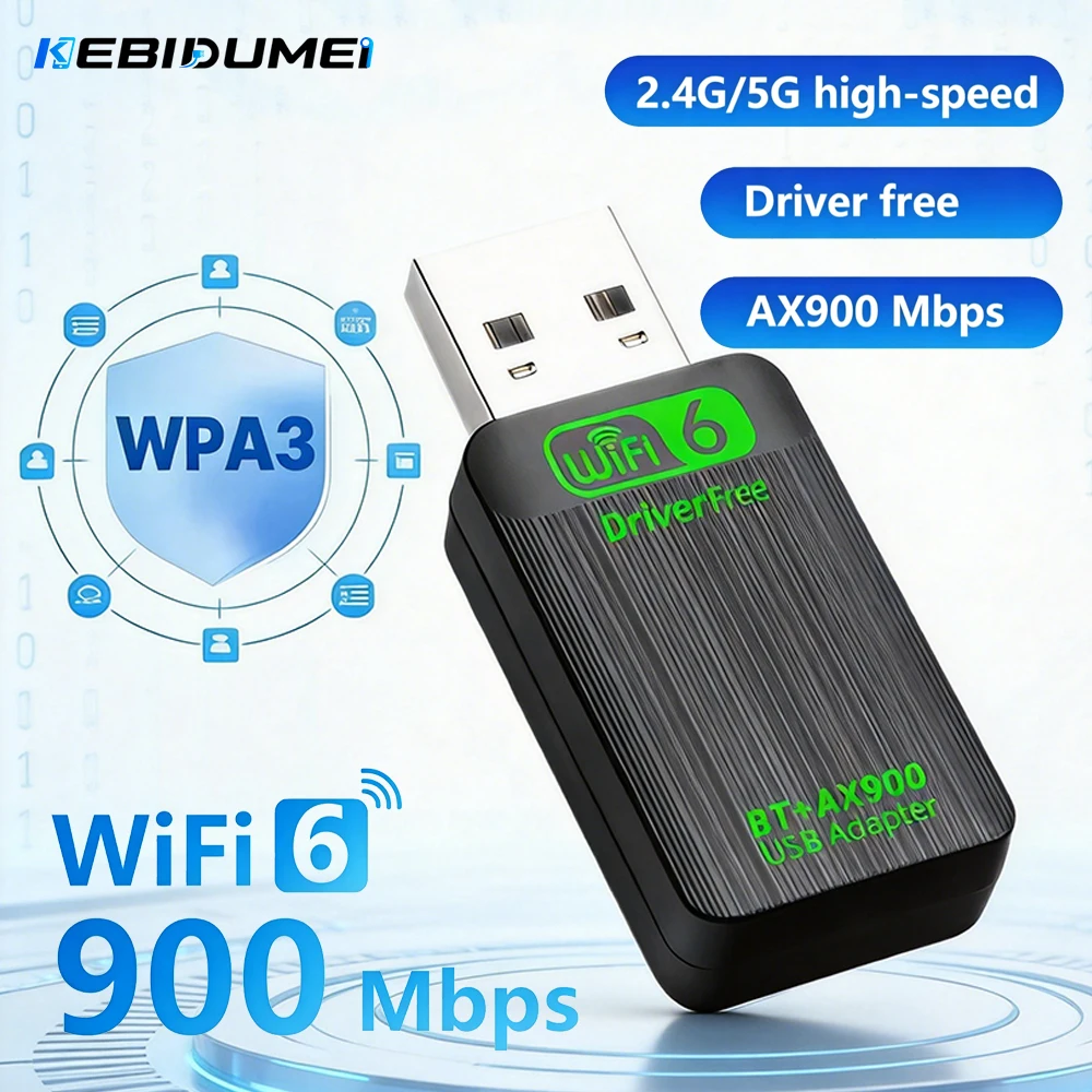 KEBIDUMEI AX900 WiFi6 Bluetooth5.4 USB 어댑터 2 IN 1 듀얼 밴드 2.4G 5GHz 무선 네트워크 동글 WiFi 수신기 지원 Win10 11