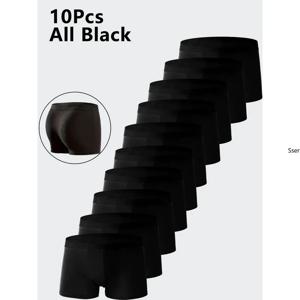 10PCS 남성 속옷 블랙 컬러 남성 속옷 하이 스트레치 복서 반바지 섹시한 남성 팬티 플러스 사이즈 L-4XL 통기성 남성 복서