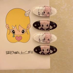 2개 세트 INS 엔젤걸 만화 헤어핀 세트 별과 흰 토끼 프린트 타원형 아크릴 사이드 바레트 헤어핀 여성용 소녀용 쥬얼리
