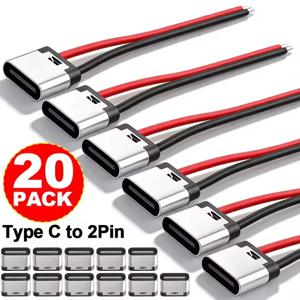 베어보드 타입-C 여성형 섀시 방수 2P 솔더 와이어 USB C 피그테일 케이블 연장 전원 케이블 USB-C 플러그 - 2핀 와이어