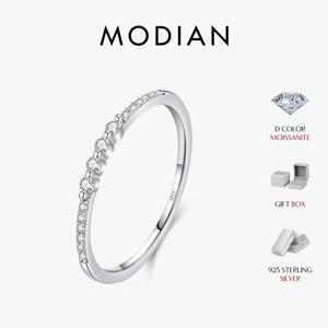 MODIAN Moissanite 반지 925 스털링 실버 미니멀리스트 랩 다이아몬드 얇은 반지 여성용 데일리 착용 반지 고급 주얼리