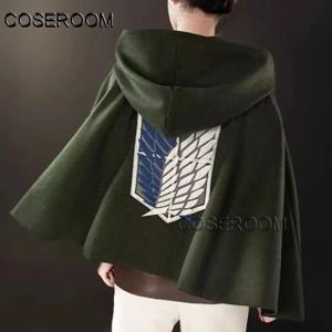 COSEROOM-SR 짙은 녹색 조사대단 망토 자수 케이프 진격의 거인 에렌 레비 아커만 코스프레 의상