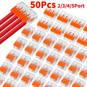 전기 케이블 커넥터 50PCS 2/3/4/5 포트 레버 와이어 커넥터 퀵 스플라이스 전기 와이어 터미널 32A 450V 0.15-4mm2 키트