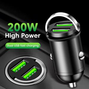 듀얼 USB 차량용 휴대폰 충전기 200W QC3.0 USB 고속 충전 차량용 충전기 (풀링 링 포함) 시거잭 어댑터 (휴대폰용)