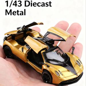 (포장됨) 1/43 스케일 골드 풀백 레이싱카, 다이캐스트 메탈, 세 개의 문이 열리는 모델. 정교한 소년용 장난감, 미니 포켓 장난감 자동차.