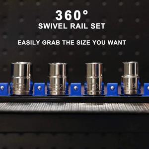 ABS 소켓 정리함 360 °   회전식 1/4인치 3/8인치 1/2인치 프리미엄 품질 소켓 클립 레일 홀더 소켓 정리 도구 블루