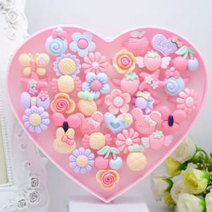 36Pcs 수지 만화 반지 세트 꽃 모양 조정 가능한 장식 반지 멀티 스타일 레저 일상 매칭 액세서리 장식품