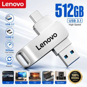 레노버 고속 타입-C 2-in-1 USB 플래시 드라이브 OTG 펜 드라이브 메모리 스틱 U 디스크 512GB 128GB 256GB 휴대폰 PC 네트워크 카드용
