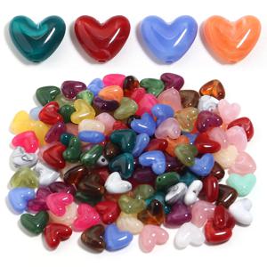 20pcs 14x12mm 더블 컬러 아크릴 하트 비즈 러브 하트 루즈 비즈 쥬얼리 만들기 DIY 팔찌 목걸이 키 체인 용품