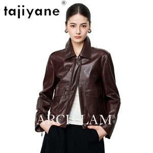 타지야네 100% 양가죽 여성용 오일 왁스 처리된 얇은 가죽 코트, 여성용 짧은 스타일의 바이크 재킷, 여성용 아우터