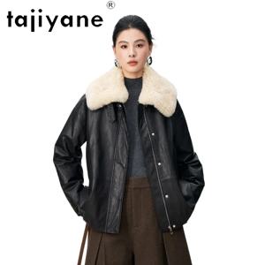 타지얀(TAJIYANE) 양가죽 정품 가죽 재킷, 여성용, 90% 거위털 충전재, 중간 길이의 가죽 코트, 털 안감.