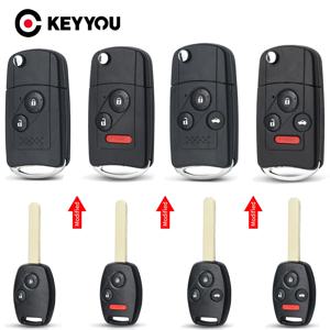 KEYYOU 혼다 어코드 Civic CRV 파일럿 맞춤 교체 Fob 케이스 2/3/7 버튼 용 원격 플립 접이식 자동차 키 쉘 케이스 수정