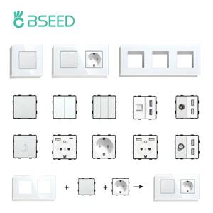 BSEED EU 표준 버튼 스위치 부품 HDMI USB TV 인터넷 유형-C 소켓 기능 부품 유리 프레임 DIY 홈 개선