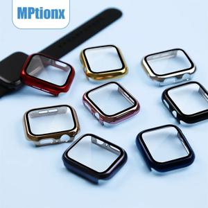 360 풀 커버 Apple Watch 45mm 41mm 44mm 40mm 42mm 38mm, iwatch 9 8 7 6 5 4 3 2 SE 용 도금 케이스 유리 화면 보호기