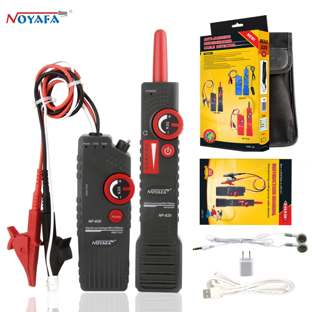 노야파 NF-820 RJ45 RJ11 BNC 네트워크 케이블 테스터 고저전압 케이블 지중 케이블 탐지기 간섭 방지 와이어 추적기