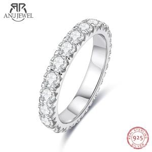 AnuJewel 3mm 2-3ct D 컬러 Moissanite 웨딩 밴드 반지 여성을위한 925 스털링 실버 영원 반지 약혼 반지
