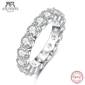 AnuJewel 4mm 5cttw D 컬러 Moissanite 웨딩 밴드 반지 925 스털링 실버 영원 밴드 반지 여성 보석 도매