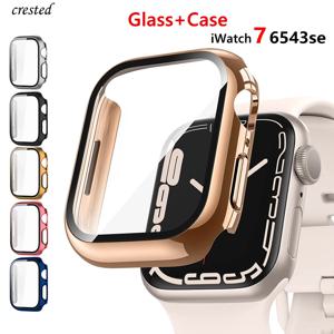 유리 + 커버 Apple Watch 케이스 44mm 40mm 45mm 41mm 42mm 38mm 액세서리 도금 화면 보호기 iWatch 시리즈 9 8 6 5 3 se 7
