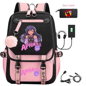 Aphmau 애니메이션 여행 배낭, USB 학교 가방, 남학생 학교 가방, 선물 가방