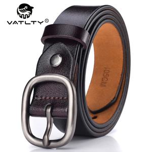 VATLTY 95cm-115cm 여성용 가죽 벨트 2.8cm 천연 소 가죽 바지 벨트 여성 실버 버클 브라운 벨트 청바지 허리띠