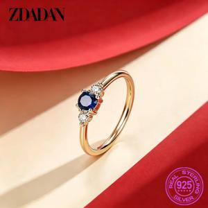 ZDADAN 925 실버 18K 골드 블루 지르콘 반지 여성용 웨딩 주얼리