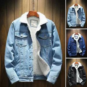남성 진 자켓 Thicken Lamb 캐시미어 라이닝 솔리드 컬러 Coldproof Outerwear 겨울 싱글 브레스트 데님 코트 streetwear