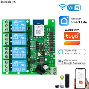 4CH 릴레이 스마트 무선 Wifi 스위치 모듈 7-32V 85-250V 220V 110V 2200W RF433 10A 수신기 Alexa용 Tuya와 함께 작동