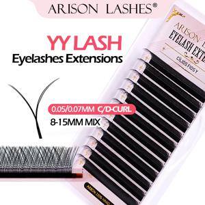ARISON 블랙 YY 속눈썹 익스텐션 더블 팁 속눈썹, Y 프리메이드 볼륨 YY 모양 속눈썹 접목 익스텐션 분할 팁
