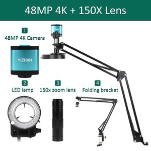 전자 제품용 4K 현미경 48MP 디지털 현미경 카메라 옵션 1-150x 렌즈 LED 조명 접이식 브래킷 전화 Pcb 납땜
