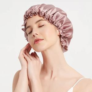 100% 순수 뽕나무 실크 여성용 수면 모자, 헤어 랩, 조절 가능한 고무 밴드 헤드랩, 16momme