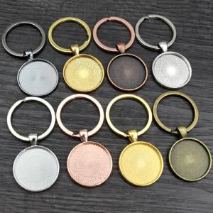 펜던트 베젤 빈 핏을 가진 5pcs 키 체인 20 25 30mm 카메오 유리 카보 촌베이스 설정 DIY 키 체인 키 링 용품