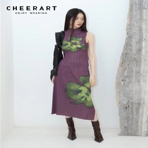 CHEERART 여성용 플리츠 플로럴 여름 의상, 2023 퍼플 롱 스커트, 민소매 탑, 2 피스 세트, 패션 디자이너 의류