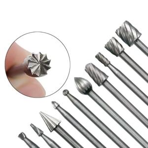 10pcs 세트 HSS 티타늄 Dremel 라우팅 로터리 밀링 로터리 파일 커터 나무 조각 조각 칼 커터 도구 액세서리