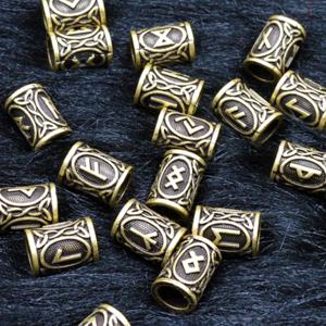 24pcs 금속 튜브 머리 끈 수염 Dreadlock 비즈 바이킹 룬 비드 스페이서 나이프 비즈 반지 클립 스타일링 도구 펜던트 Braider