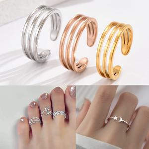 3Pcs 스테인레스 스틸 간단한 발 반지 여자를위한 조정 가능한 오프닝 발가락 반지 여자 남자 여름 해변 휴가 보석 손가락 반지