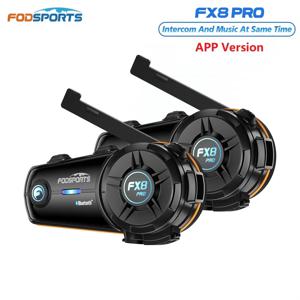 2개입 Fodsports FX8 Pro 오토바이 인터콤 블루투스 헬멧 헤드셋, 10인용 인터폰, 앱 지원