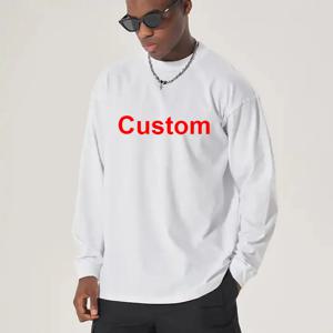 DIY 로고 사용자 정의 300GSM 100% 코튼 헤비급 가을 긴 소매 T 셔츠 남성용 셔츠 o 넥 화이트 탑 오버 사이즈 남성용