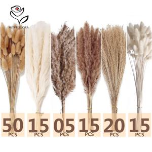 120pcs 푹신한 Pampas 토끼 꼬리 잔디 말린 인공 꽃 꽃다발 욕실 벽 사무실 Boho 홈 웨딩 장식