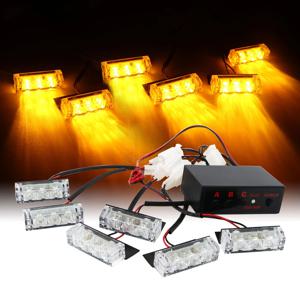 12V 자동차 그릴 스트로브 라이트 헤드 4x3 LED 미니 플래시 램프 주간 주행 비상 경고 점멸 신호등 6x3 LED