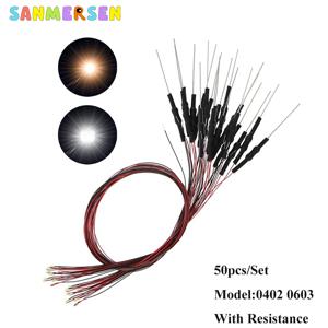 저항이 있는 0402 0603 SMD 램프, 마이크로 리츠 Led 사전 납땜 칩 유선, 철도 모델 장난감 조명, DIY 리드 와이어, 30cm, 12V, 50 개