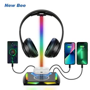 새로운 Bee Z12 RGB 헤드셋 스탠드 홀더(무선 충전기 베이스 포함) 데스크 게임용 헤드폰 홀더 미끄럼 방지 고무 베이스