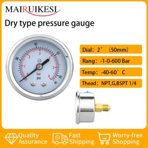 MAIRUIKESI 압력 게이지, 2.5% NPT,G,ZG1/4 스틸 케이스, 후면 연결 진공 기압계, 유압 물 가스용, 2 인치 (50mm)
