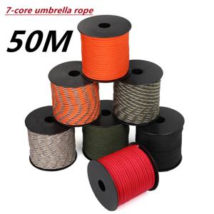 50 M 1 Roll4 Mm 7 스탠드 코어 생존을위한 Paracord 낙하산 코드 매는 밧줄 캠핑 등산 캠핑 로프 하이킹 빨랫줄