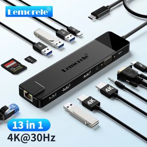 레모렐 TC100 13포트 USB 허브 3.0 고속 허브 USB 타입 C HDMI 4K RJ45 1000mbps SD TF 노트북 맥북 VGA TV 디스플레이어용