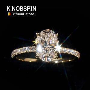 KNOBSPIN 1/2/3ct D 컬러 타원형 컷 Moissanite 반지 S925 스털링 은색 도금 18k 화이트 골드 웨딩 약혼 반지 여성을위한